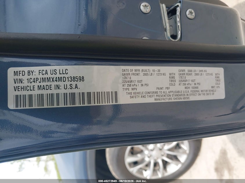 2021 JEEP CHEROKEE 3.2L V-6 DOHC, 271HP(VIN: 1C4PJMMX4MD138598