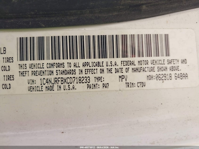 JEEP PATRIOT 2012 VIN 1C4NJRFBXCD718233