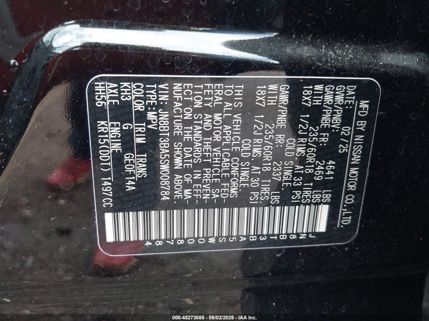 VIN JN8BT3BA5SW008784 2025 NISSAN ROGUE SV FWD