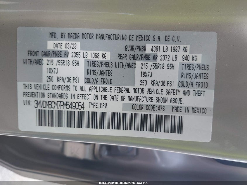 2023 Mazda Cx-30 2.5 S Preferred VIN: 3MVDMBCM7PM549054 Lot: 45273198