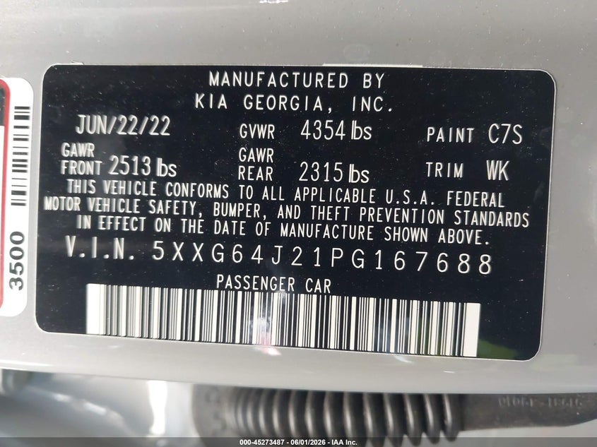 2023 Kia K5 Gt-Line VIN: 5XXG64J21PG167688 Lot: 45273487