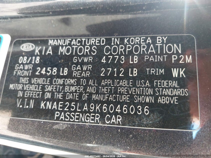 2019 Kia Stinger Premium VIN: KNAE25LA9K6046036 Lot: 45273492