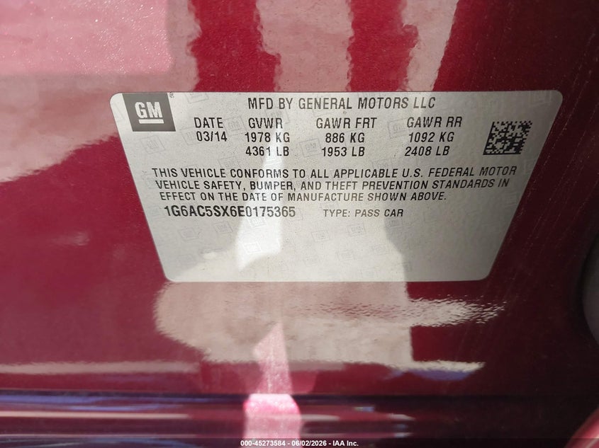 2014 Cadillac Ats Performance VIN: 1G6AC5SX6E0175365 Lot: 45273584