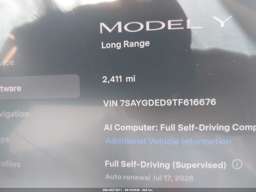 2026 Tesla Model Y Premium Rear-Wheel Drive/Rear-Wheel Drive VIN: 7SAYGDED9TF616676 Lot: 45273811