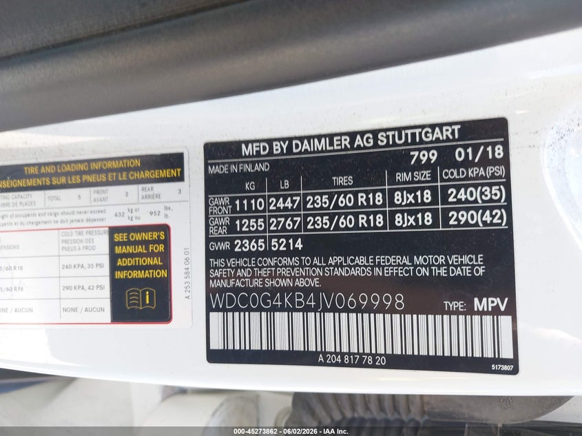 2018 Mercedes-Benz Glc 300 4Matic VIN: WDC0G4KB4JV069998 Lot: 45273862