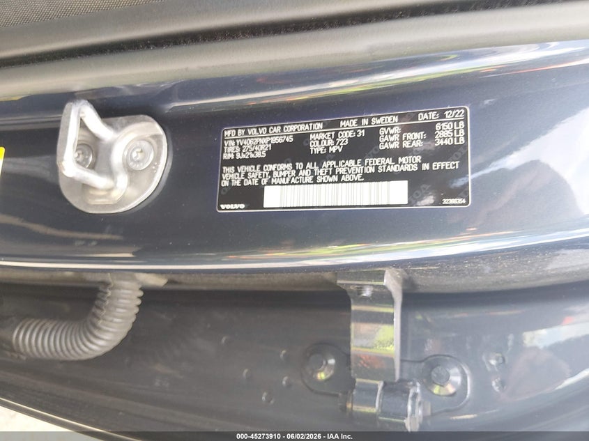 2023 Volvo Xc90 B6 Plus 7-Seater VIN: YV4062PNXP1956745 Lot: 45273910
