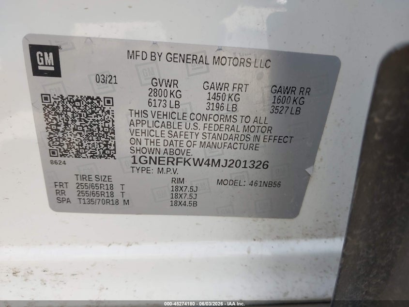 2021 CHEVROLET TRAVERSE SPORT UTILITY VEHICLE 3.6L V-6 DI, DOHC, VVT, 310HP