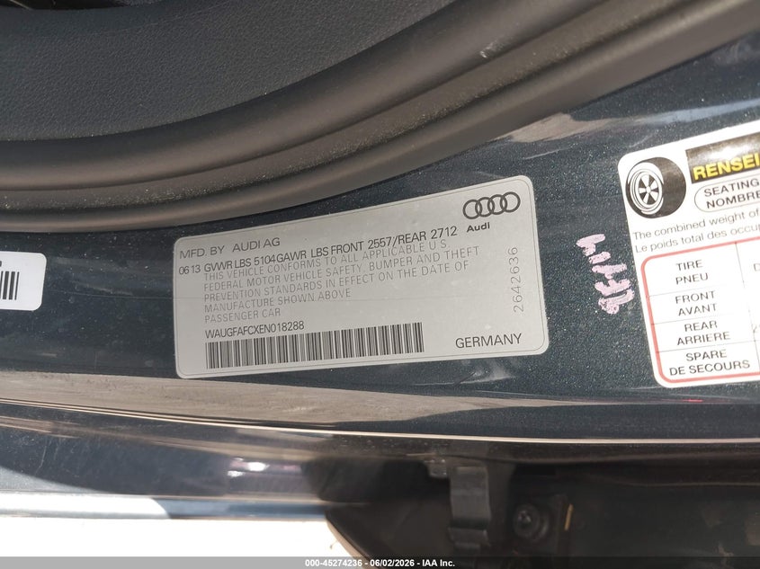 2014 Audi A6 2.0T Premium VIN: WAUGFAFCXEN018288 Lot: 45274236