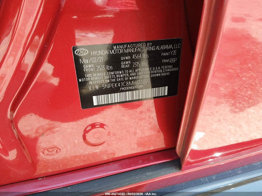 VIN 5NPEK4JC8MH126020 2021 HYUNDAI SONATA N LINE