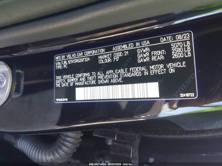 2024 Volvo S60 B5 Core Dark Theme VIN: 7JRL12TK5RG297324 Lot: 45274404