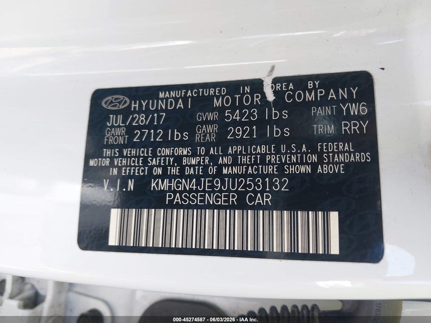 2018 Genesis G80 3.8 VIN: KMHGN4JE9JU253132 Lot: 45274587