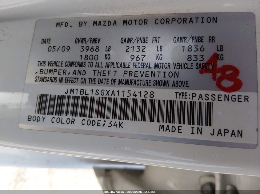 2010 Mazda Mazda3 I Touring VIN: JM1BL1SGXA1154128 Lot: 45274605