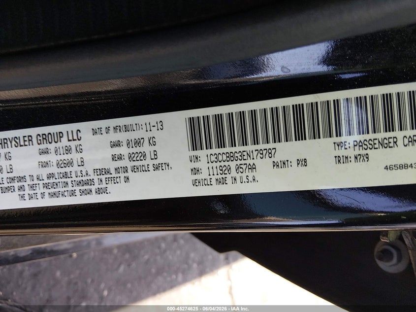 2014 Chrysler 200 Touring VIN: 1C3CCBBG3EN179787 Lot: 45274625