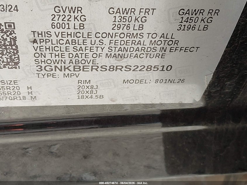 2024 Chevrolet Blazer Fwd Rs VIN: 3GNKBERS8RS228510 Lot: 45274674