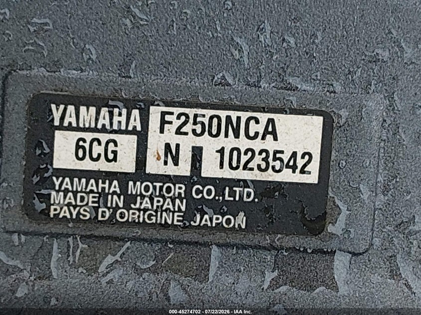 2021 Yamaha 250 Nca Outboard Motor VIN: LOT-1-45274702 Lot: 45274702
