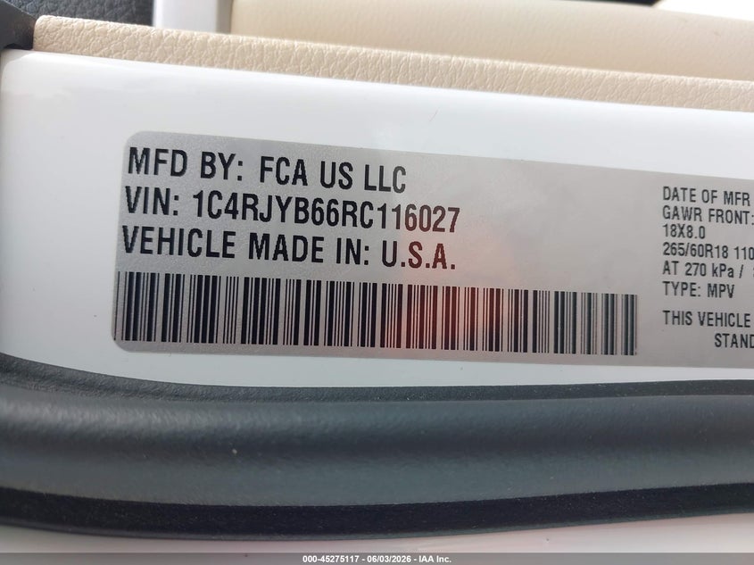 2024 Jeep Grand Cherokee 4Xe VIN: 1C4RJYB66RC116027 Lot: 45275117