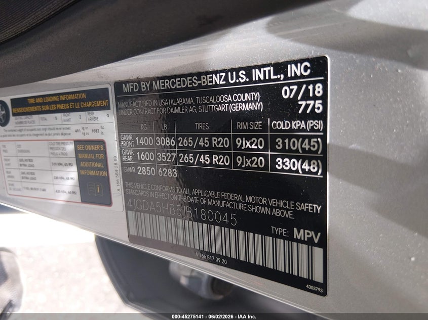 2018 Mercedes-Benz Gle 350 4Matic VIN: 4JGDA5HB5JB180045 Lot: 45275141