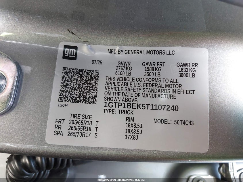 2026 GMC Canyon Elevation, Rwd VIN: 1GTP1BEK5T1107240 Lot: 45275229
