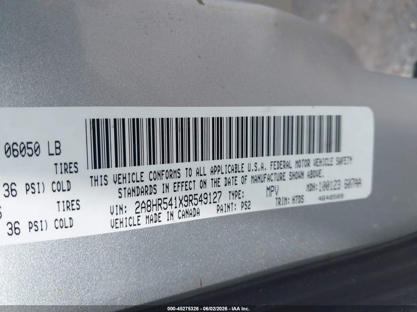 2009 Chrysler Town & Country Touring VIN: 2A8HR541X9R549127 Lot: 45275326