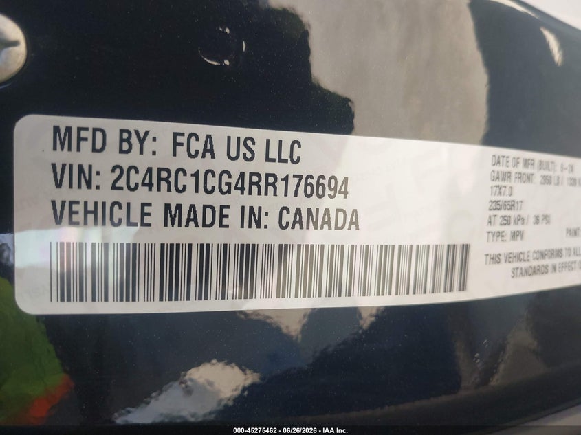 2024 Chrysler Voyager Lx VIN: 2C4RC1CG4RR176694 Lot: 45275462