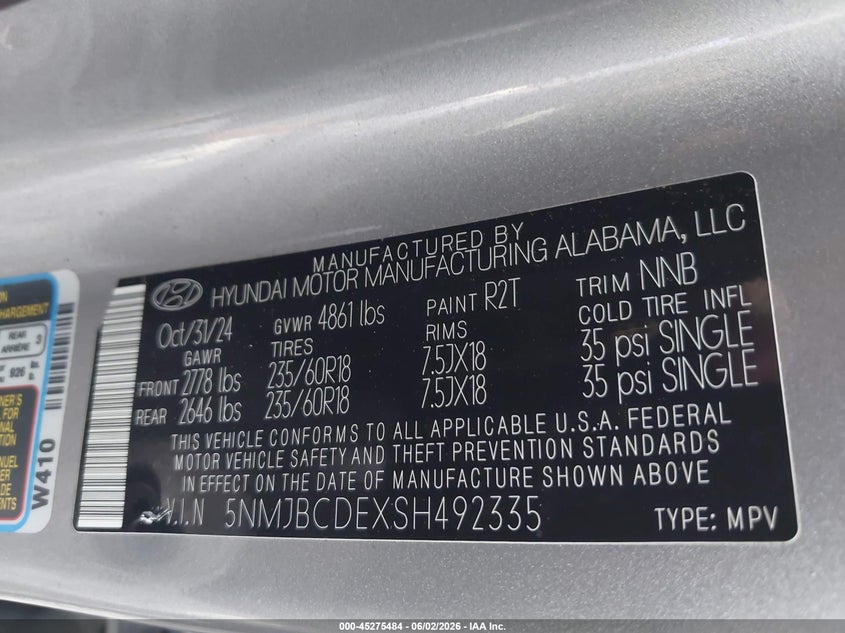 VIN 5NMJBCDEXSH492335 2025 HYUNDAI TUCSON SEL