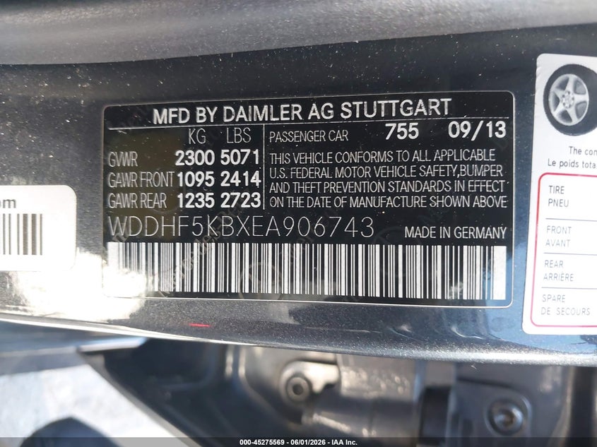 2014 Mercedes-Benz E 350 VIN: WDDHF5KBXEA906743 Lot: 45275569