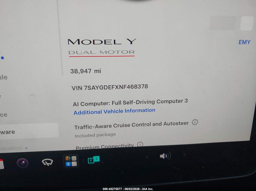 2022 Tesla Model Y Performance Dual Motor All-Wheel Drive VIN: 7SAYGDEFXNF468378 Lot: 45275577