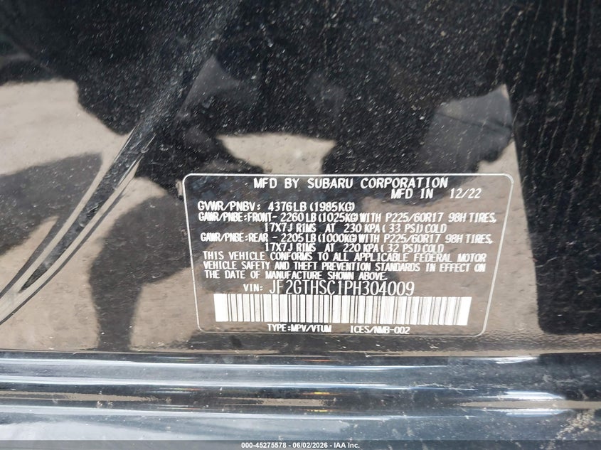 2023 Subaru Crosstrek Sport VIN: JF2GTHSC1PH304009 Lot: 45275578