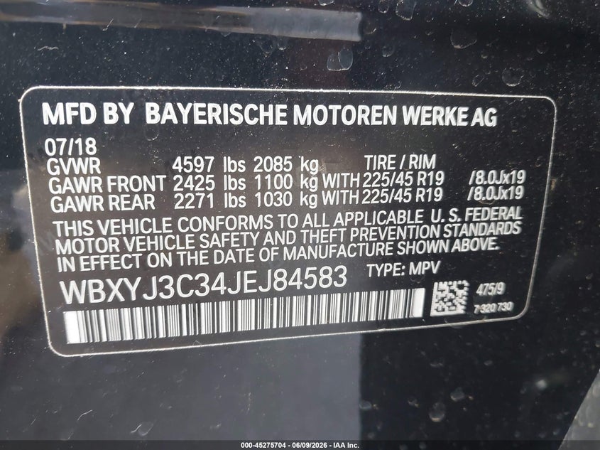 2018 BMW X2 Sdrive28I VIN: WBXYJ3C34JEJ84583 Lot: 45275704