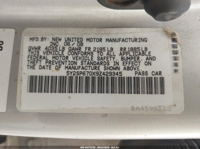 2009 Pontiac Vibe VIN: 5Y2SP670X9Z429345 Lot: 45275709