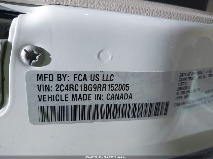 2024 Chrysler Pacifica Touring L VIN: 2C4RC1BG9RR152005 Lot: 45276113