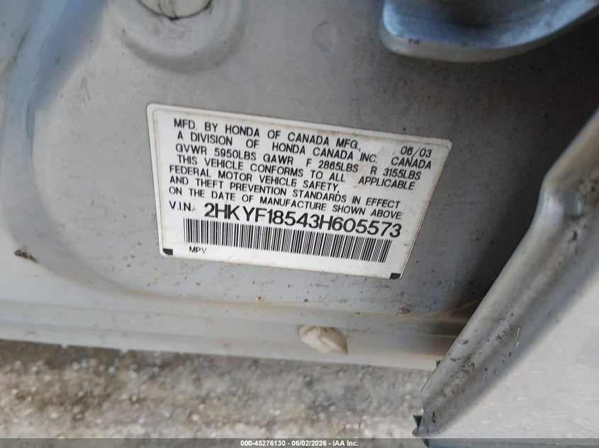 2003 Honda Pilot Ex-L VIN: 2HKYF18543H605573 Lot: 45276130