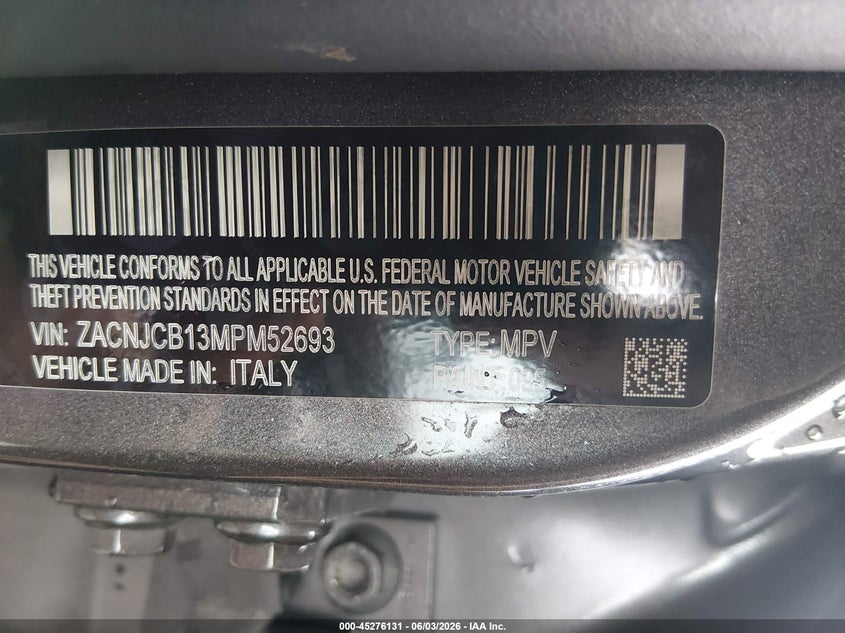 2021 Jeep Renegade Latitude Fwd VIN: ZACNJCB13MPM52693 Lot: 45276131