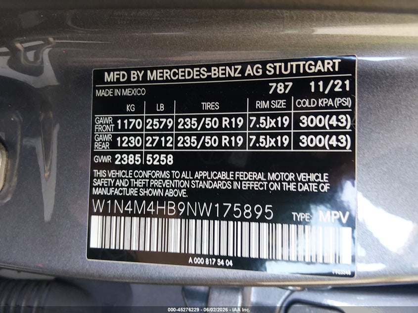 2022 Mercedes-Benz Glb 250 4Matic VIN: W1N4M4HB9NW175895 Lot: 45276229