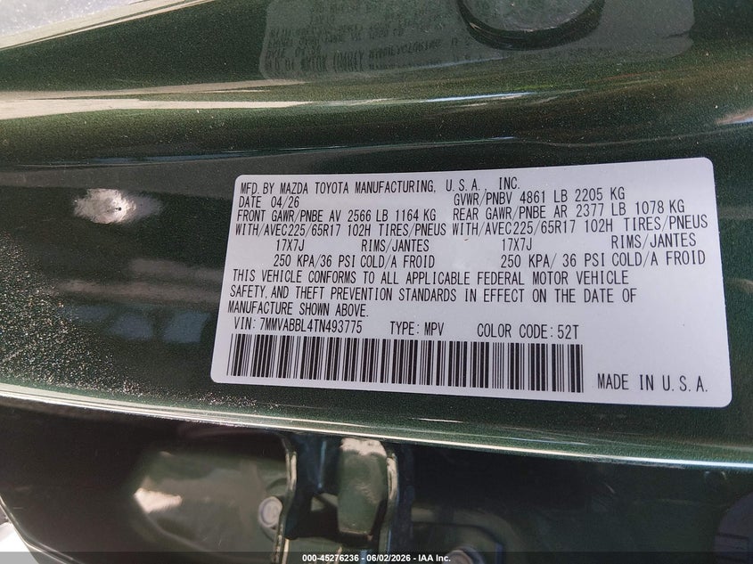 2026 Mazda Cx-50 2.5 S Preferred VIN: 7MMVABBL4TN493775 Lot: 45276236