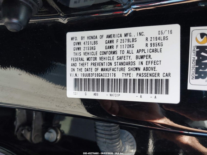 2016 Acura Tlx V6 Tech VIN: 19UUB3F59GA003176 Lot: 45276460
