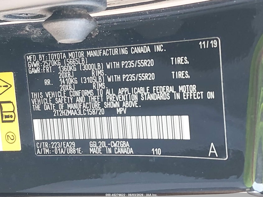 2020 Lexus Rx 350 VIN: 2T2HZMAA3LC158720 Lot: 45276622