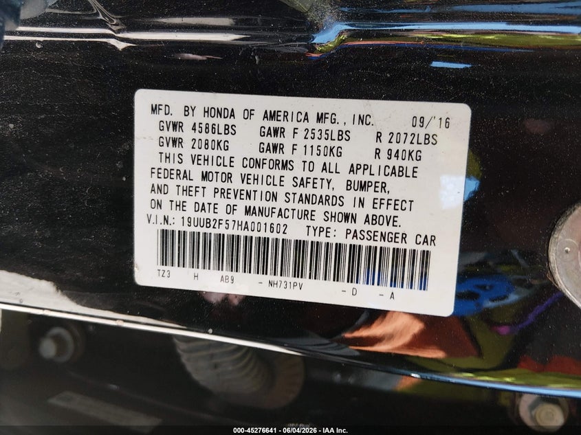 2017 Acura Tlx Technology Package VIN: 19UUB2F57HA001602 Lot: 45276641