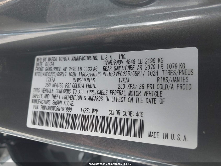 2024 MAZDA CX-50 2.5L I-4 DI, DOHC, V(VIN: 7MMVABBM0RN191899