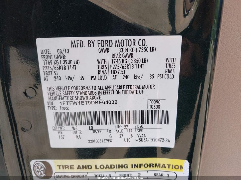 2013 FORD F-150 TRUCK 3.5L V-6 DI, DOHC, VVT, TURBO, 365HP