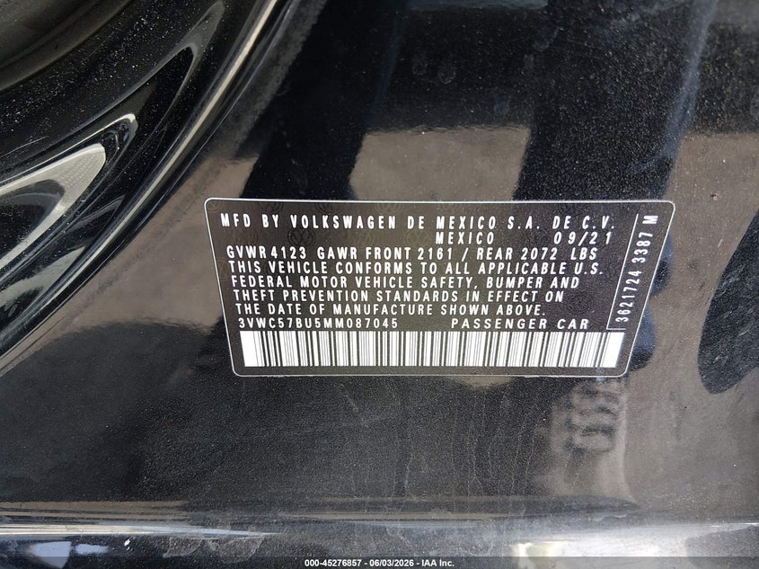 2021 Volkswagen Jetta 1.4T R-Line/1.4T S/1.4T Se VIN: 3VWC57BU5MM087045 Lot: 45276857