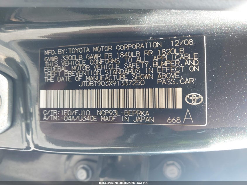 2009 Toyota Yaris VIN: JTDBT903X91337250 Lot: 45276878