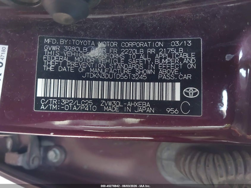 2013 Toyota Prius Three Se VIN: JTDKN3DU1D5613245 Lot: 45276942