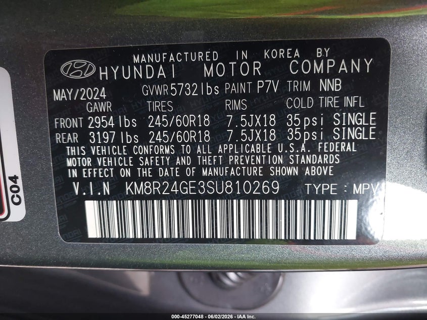 2025 Hyundai Palisade Sel VIN: KM8R24GE3SU810269 Lot: 45277048