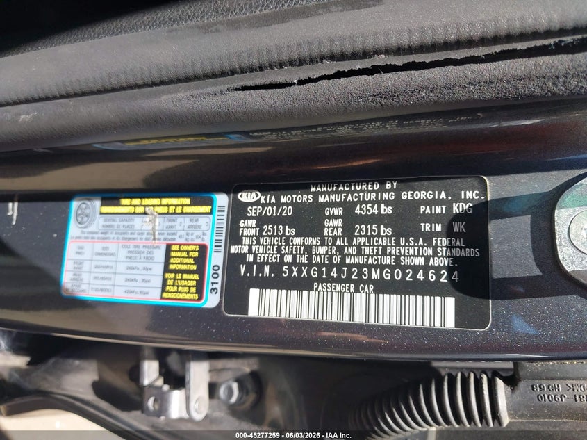 2021 Kia K5 Lxs VIN: 5XXG14J23MG024624 Lot: 45277259
