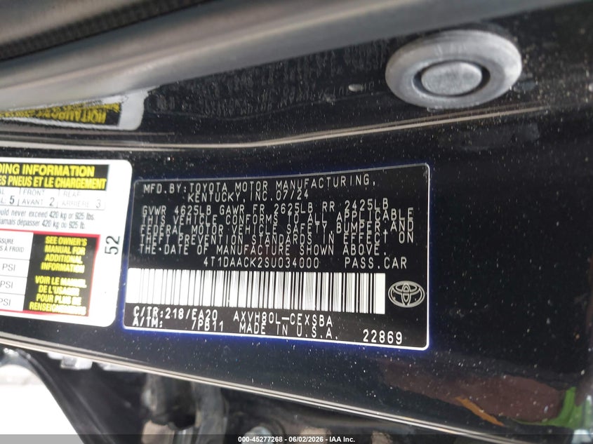 2025 TOYOTA CAMRY SEDAN 2.5L I-4 DI, DOHC, VVT, 184HP