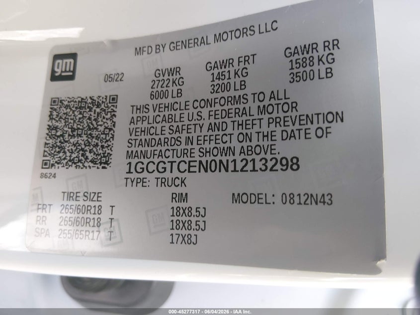 2022 Chevrolet Colorado 4Wd Short Box Lt VIN: 1GCGTCEN0N1213298 Lot: 45277317