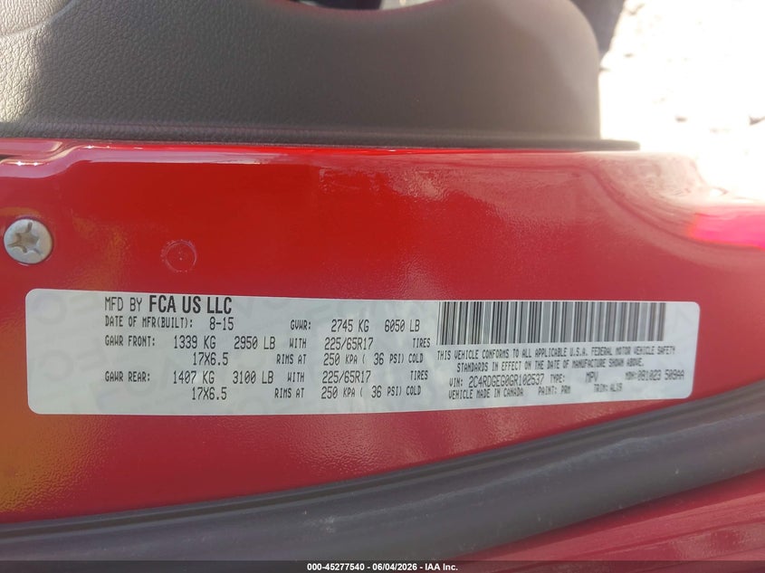 2016 Dodge Grand Caravan R/T VIN: 2C4RDGEG0GR102537 Lot: 45277540