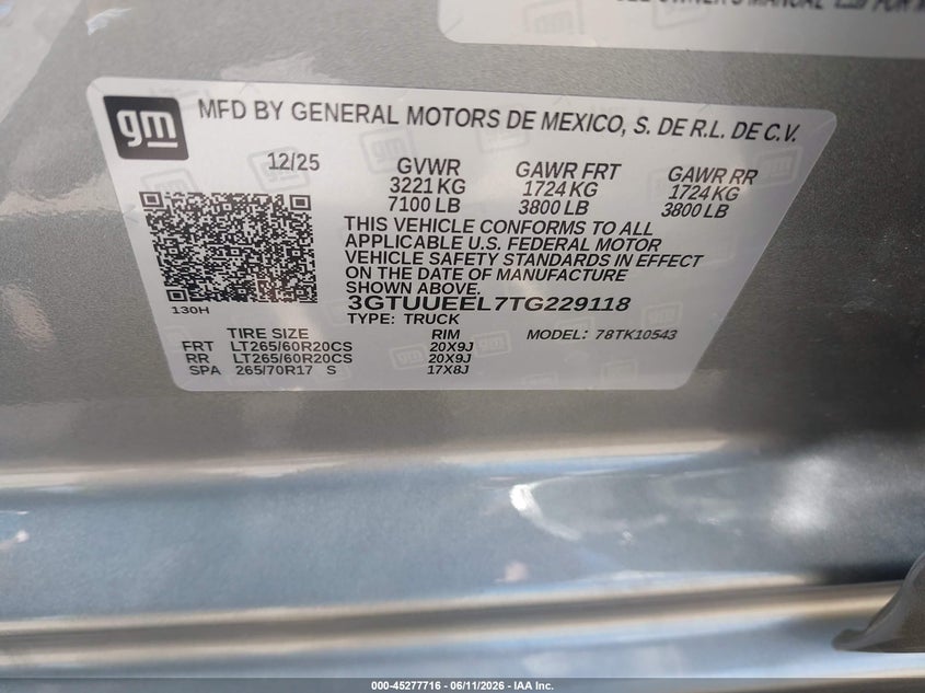 GMC SIERRA 1500 2026 VIN 3GTUUEEL7TG229118