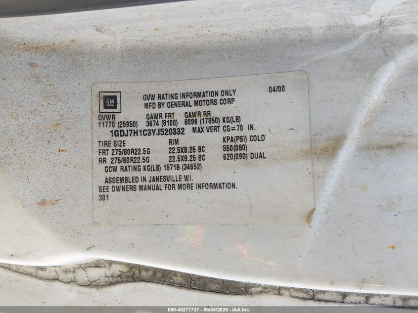 2000 GMC TC7H042 N/A N/A